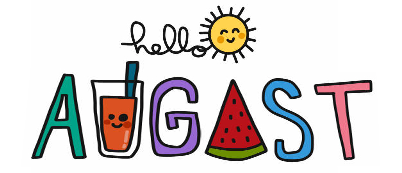 Hello August word and cute sun cartoon vector illustration